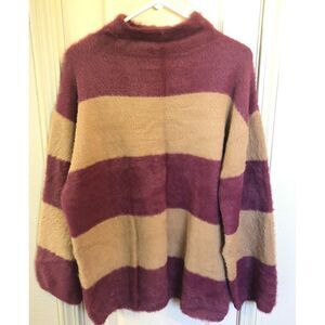 NWT Moon River By Anthropologie Womens Small Red & Tan Striped Oversized Sweater